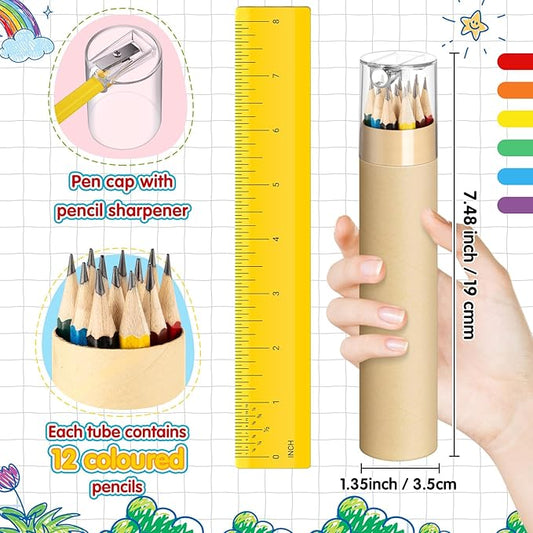 24 Pack 288pcs #2 HB Pencils Bulk in Tube with Sharpener Assorted Colors Wood-cased Pre-sharpened Pencils for Kids Student Back to School Supplies Classroom Prize Party Favor Gifts (Wooden)