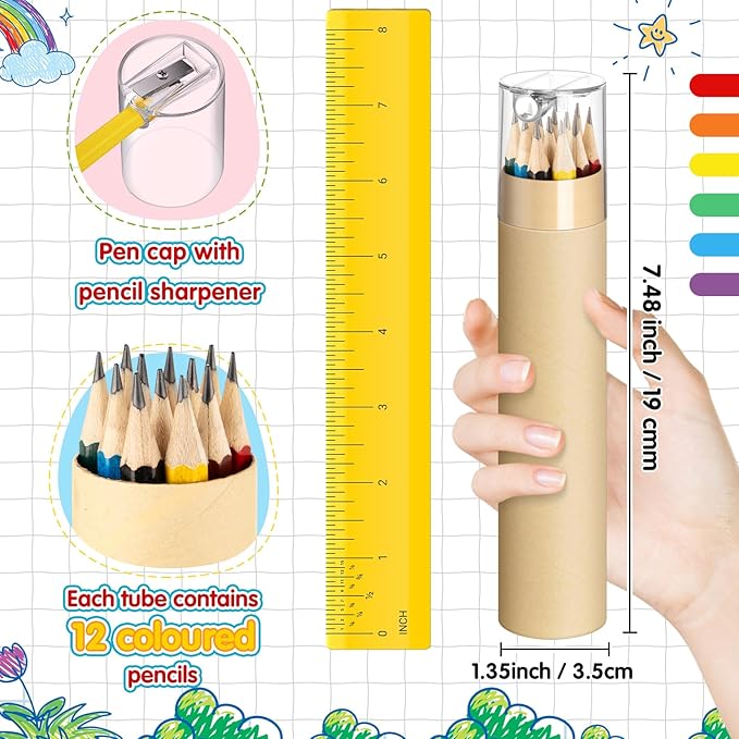 48 Pack 576pcs #2 HB Pencils Bulk in Tube with Sharpener Assorted Colors Wood-cased Pre-sharpened Pencils for Kids Student Back to School Supplies Classroom Prize Party Favor Gifts (Wooden)