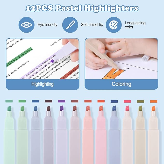 MoKo 56 PCS Aesthetic School Supplies with Pencil Pouch, Cute Stationery Set for Students Office, 12 Gel Pens, 12 Pastel Highlighters, 6 Mechanical Pencils 0.5 & 0.7mm, Sticky Note Index Tab (Green)