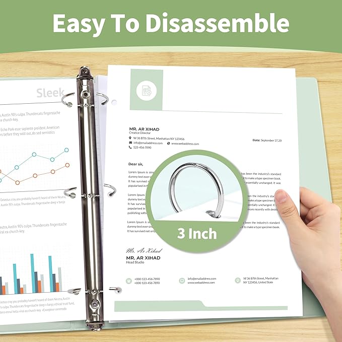 SUNEE 3 Ring Binder 3 Inch 1 Pack, Clear View Binder Three Ring PVC-Free (Fit 8.5x11 Inches) for School or Office Supplies, Green