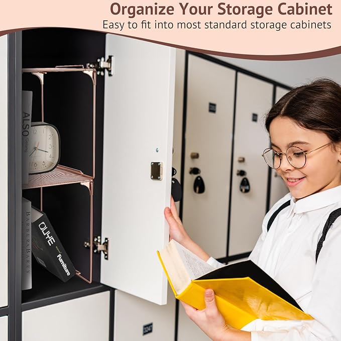 Locker Organizer Shelf Stackable Extra Locker Shelf for School Locker Organizer Storage Cabinet Accessories Suitable for School, Office, and Home use (2, Rose Gold)