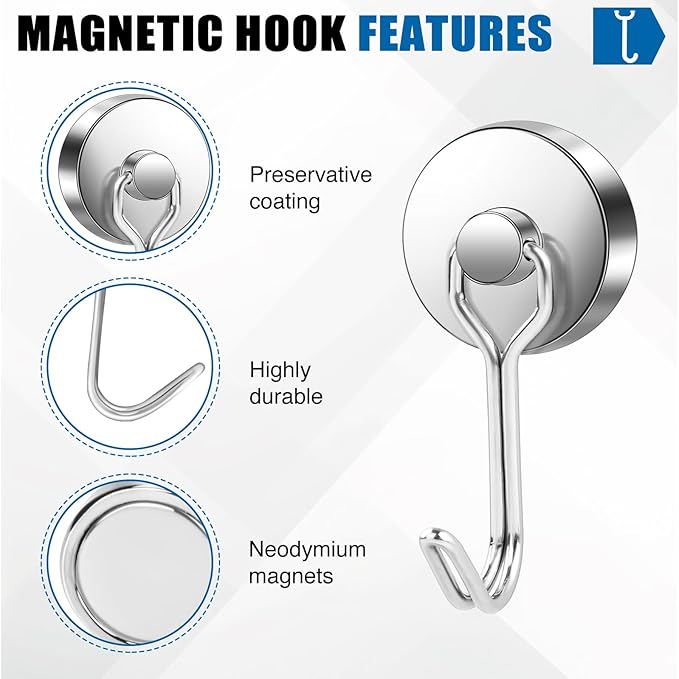 LOVIMAG Hooks, 80lbs+ Magnetic Magnet Hook 2025 Cruise Cabin Ship Essentials Heavy Duty Strong Refrigerator Fridge Hanging for Classroom Beach Vacation Kitchen Grills Home Mug Hanger (3 Pack), Silver