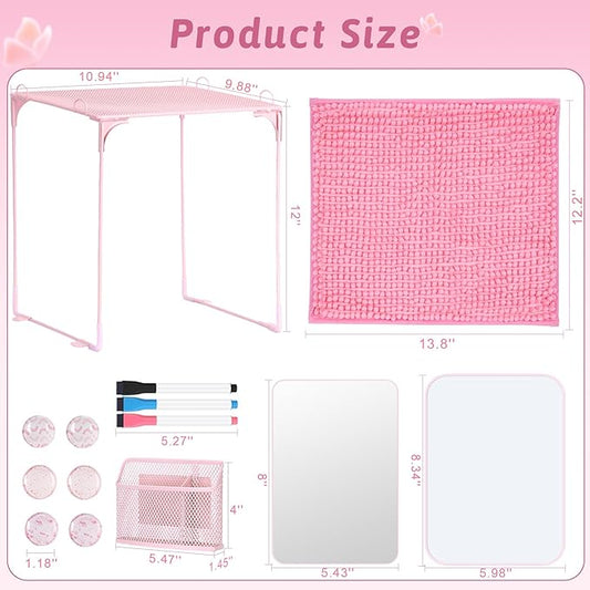 HAUTOCO 16 Pcs Locker Accessories for Girls Pink Locker Organizer Decorations with Shelf, Rugs, Magnetic Wallpaper, Whiteboard, Mirror, Markers, Pen Holder, Magnets, Back to School Work Essentials