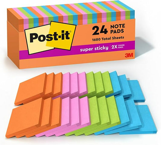 Post-it Super Sticky Notes, 3 x 3 in | Energy Boost Collection | For Organization | 24 Pads, Pack of 8