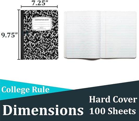 ENVO Composition Notebooks, College Ruled Composition Notebook, Black Marble Covers Composition Notebook, 100 sheets, Bulk (48, College Ruled)