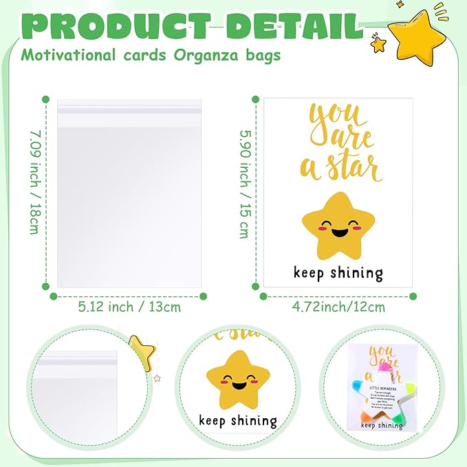 12 Sets Back to School Gifts for Students Star Highlighters with You're a Star Cards Gift Bags 5 in 1 Fluorescent Pens Affirmation Gifts for First Day of School Party Favor (Reminder)