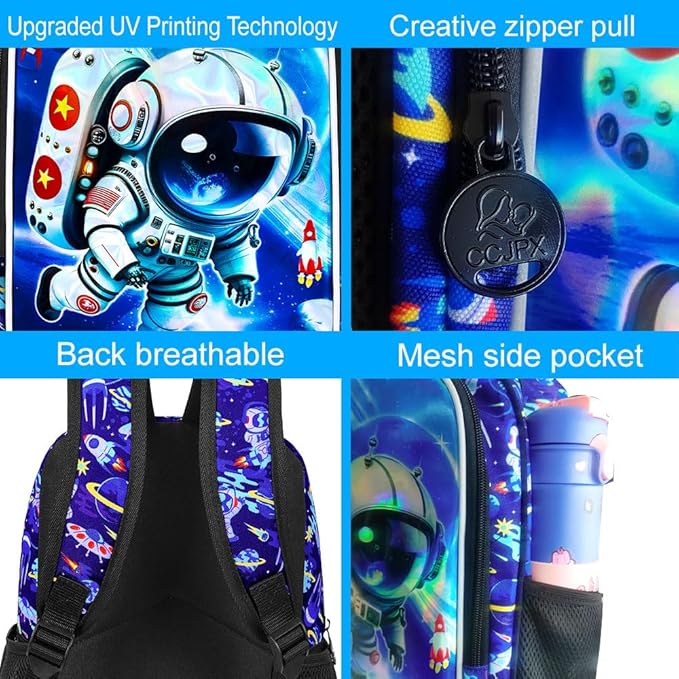 KLFVB Boys Toddler Astronaut Backpack, Water Resistant Kindergarten Bookbag, 13" Preschool Backpacks for Toddler - Astronaut Blue