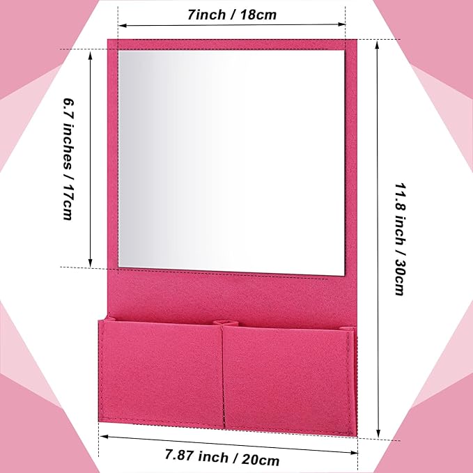 Magnetic Locker Mirror 7 x 6.7 Inch Magnet Mirror with Holder Bag Locker Organizer Accessories Decorations for Office Cabinet Bathroom Refrigerator(Rose Red)