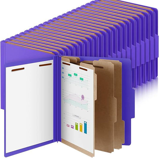 48 Pcs Classification Folders Letter Size, 3 Divider Pressboard File Folder with Fasteners, Expanding File Organizer Bulk for Teachers, Clergy, Office, Church, Christmas Donations (Purple)