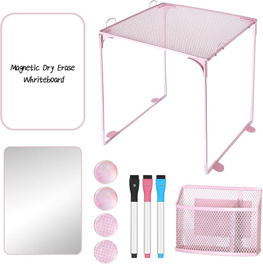 11 PCS Locker Accessories Kit Pink Locker Organizer Decorations Supplies Includes Folding Shelf, Magnetic Mirror & Whiteboard, Pen Holder, Dry Erase Markers, Magnets, Back to School Essentials