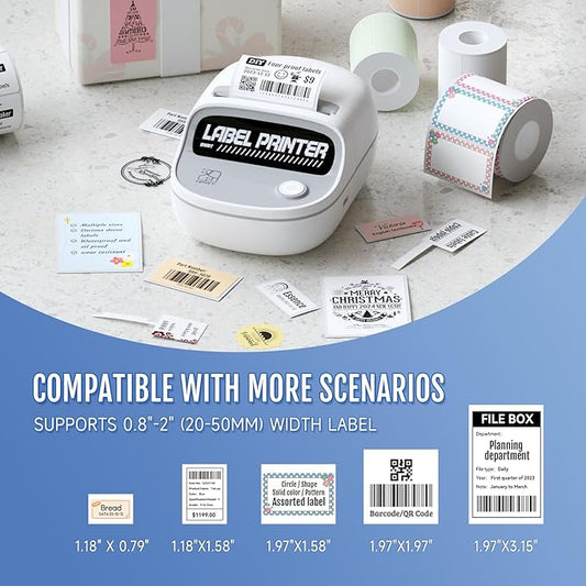 PRT T20 Label Maker Machine with Tape, RFID Auto Identification, Bluetooth Portable Label Printer for Office, Small Business, Home Organization, 2 Inch Thermal Printer Compatible with iPhone, White