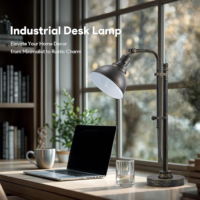 VONLUCE Rustic Desk Lamp Black Adjustable, Industrial Style Metal Task Lamp (25"-29"), Vintage Work Lamp, Farmhouse Reading Lamp in Aged Bronze Finish, ETL Certificate