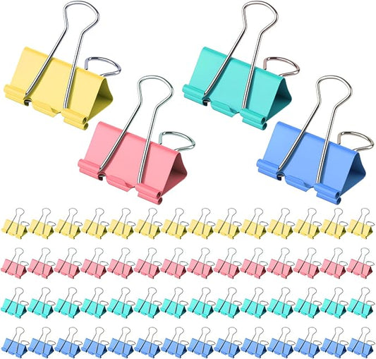 Large Binder Clips 1.6 Inch (60 Pack) Assorted Colors, Colored Binder Clips Paper Clips, Big Paper Clamps, Binder Clips Large Size for Home, School and Office Supplies