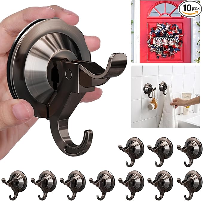 Antimbee Shower Suction Cup Hooks, 10 Pack Removable Glass Wall Holder Hook, Small Suction Utility Hook for Bathroom Kitchen Decor, Up to 11 lbs on Smooth Surface-2 Hooks Design