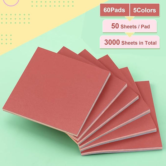 Thenshop 60 Packs Sticky Notes Bulk 3x3 Inches Colorful Self Stick Note Pads Paper Memo for Office School Notebook Supplies, 60 Pads, 50 Sheets/pad(Morandi Color)