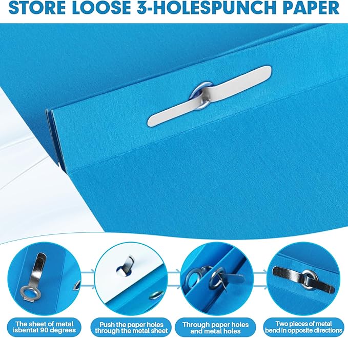 Two Pocket Folders, RAZCC 50 Pack Two Pocket Folders with Prongs, 3 Prong Folders Fit Letter Size Paper, Pocket File Folders for School Office Home Business, Blue