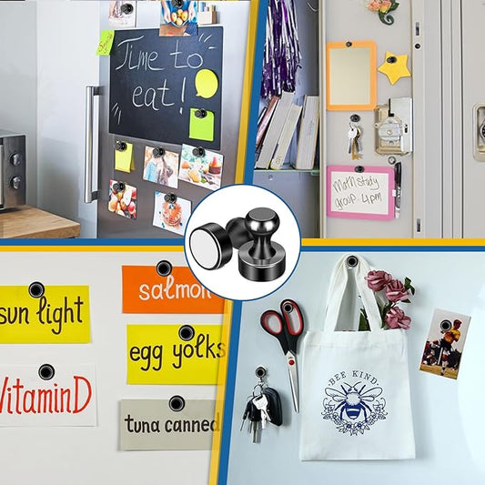 LOVIMAG Refrigerator Magnets, 56 Pcs Fridge Magnets Black Strong Magnet for Whiteboard, Small Neodymium Magnet for Fridge, Push Pins Magnetic Ideal for Kitchen, Office, Map Decorative