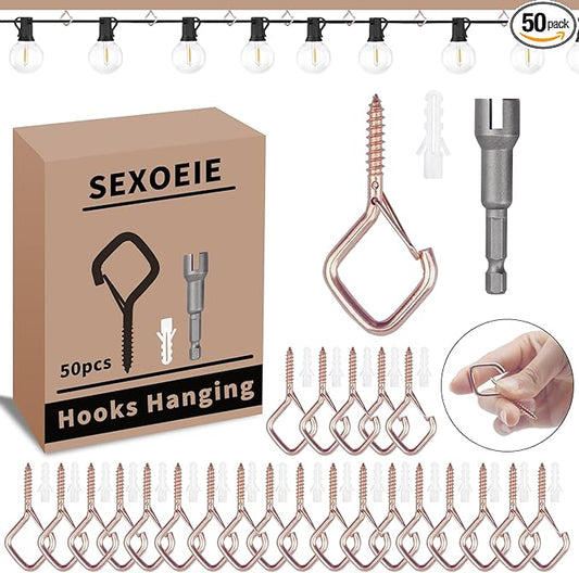 50 PCS Rose Gold Eye Screw Hooks for Hanging Heavy Duty with Safety Buckle.Metal Ceiling Hooks for Hanging Plants Cup Wind Chime Bird Feeders Patio Lights at Indoor&Outdoor