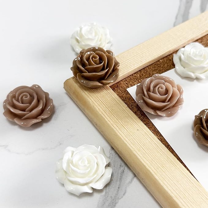 15 pcs - Cute Flower Magnets - Rose Magnets for Office Whiteboard, Locker & Decoration (15 pcs - Rose - caffee)