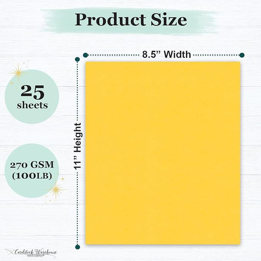 Cardstock Warehouse Pop-Tone Lemon Drop Yellow Cardstock Paper – 25 Sheets, 8.5 x 11" - 100 lb / 270 GSM Premium Yellow Card Stock for Die-cutting, Crafts, Printing, Card Making and DIY Projects