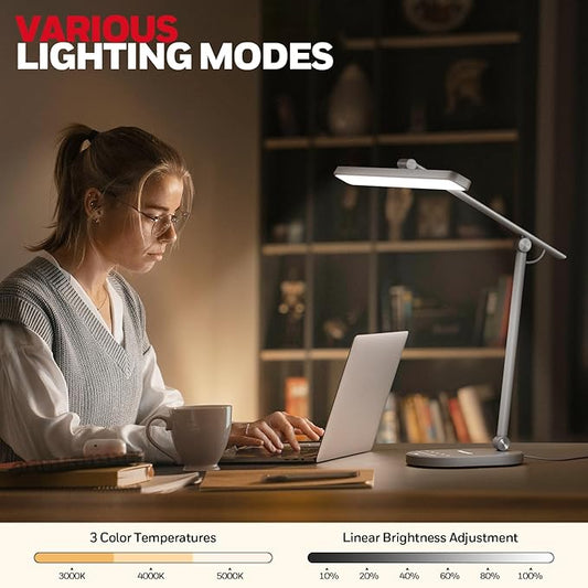 Honeywell Desk Lamp for Home Office, H4 Sunturalux™ Eye-Caring LED Desk Light, 700LM Dimmable Desk Lamp with Timer, Adjustable Desk Reading Light, Touch Auto Dimming Table Lamp for Study, Bedroom