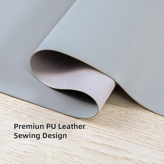 PU Leather Desk Pad Blotter,Light Grey Waterproof Office Desktop Mat,36x17in Non-Slip Large Mouse Pad/Writing Protector/Desk Accessories