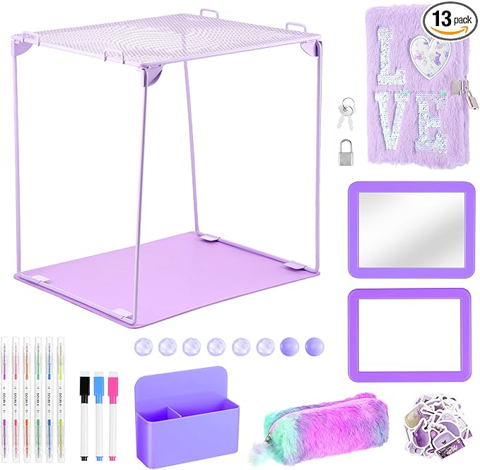 abcGoodefg 25 PCS Purple School Locker Accessories Kit for Girls with Locker Shelf Include Magnetic Mirror and Whiteboard Pen Holder Marker Rug Magnets Fur Pencil Bag and Secret Notebook