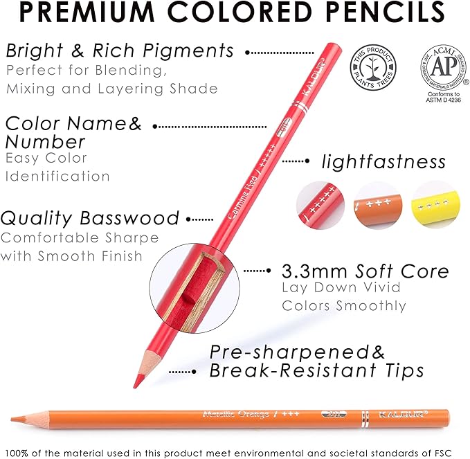 KALOUR Professional Colored Pencils,Set of 240 Colors,Artists Soft Core with Vibrant Color,Ideal for Drawing Sketching Shading,Coloring Pencils for Adults Artists Beginners