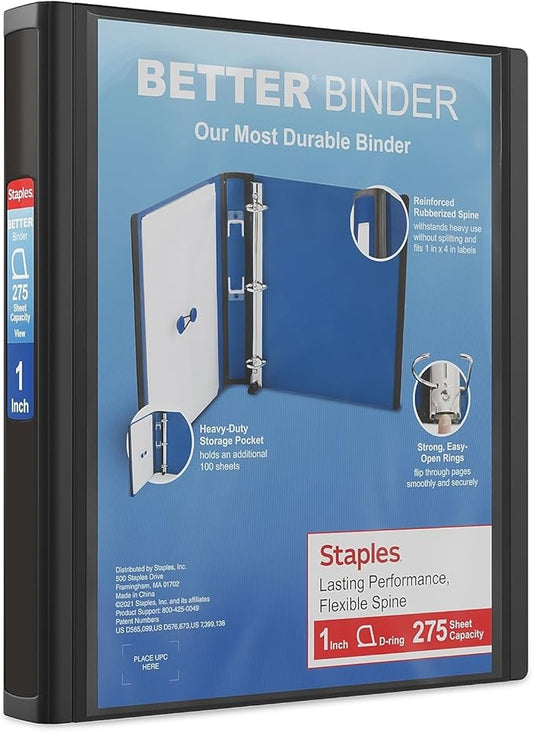 STAPLES 648819 1-Inch 3-Ring Better Binder Black (13395)