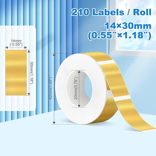PARLAIM Label Maker Tape,Thermal Label 0.55"X1.18" (14mm X 30mm) 210 Labels/Roll,Thermal Sticker Compatible with D30 Label Printer,Self-Adhesive Label Tape for for Home Office Small Business(Gold)