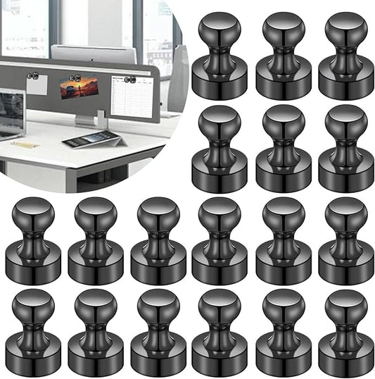 LOVIMAG Fridge Magnets for Office Accessories, 20 Pcs Black Refrigerator Magnets for Office Organization, Small and Strong Push Pin Magnet for Whiteboard,Classroom,Kitchen,Locker Etc