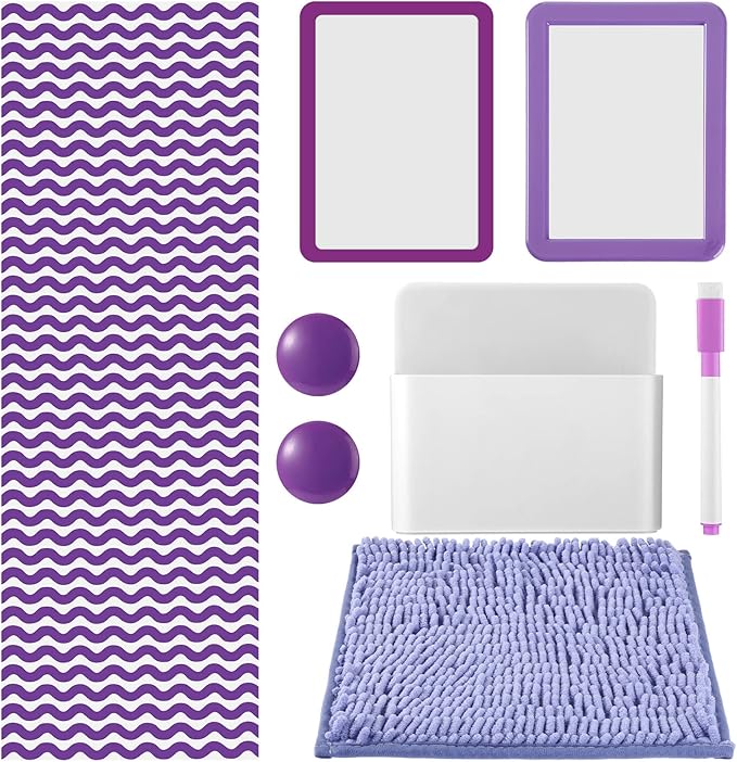 Timgle 8 Pcs Magnetic Locker Set Including Magnetic Wallpaper Mirror Locker Organizer Carpet Whiteboard Dry Erase Marker Accessories for Office School Supplies(Purple,Wavy Style)