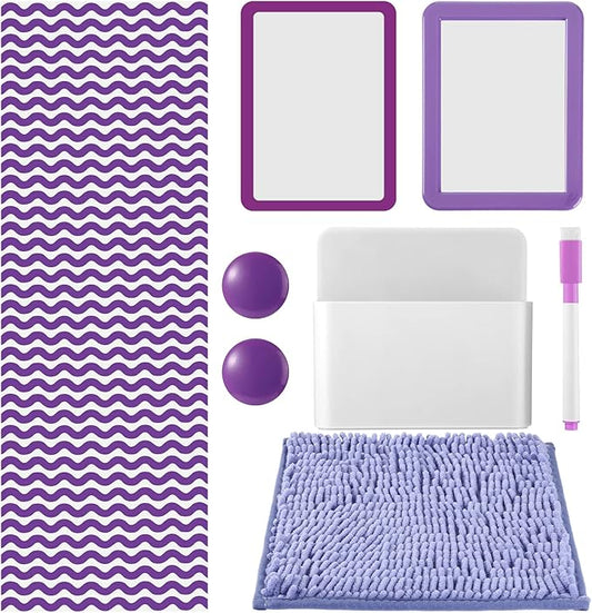 Timgle 8 Pcs Magnetic Locker Set Including Magnetic Wallpaper Mirror Locker Organizer Carpet Whiteboard Dry Erase Marker Accessories for Office School Supplies(Purple,Wavy Style)