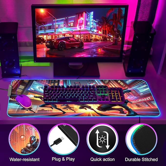 Gaming Mouse Pad - Desk Mat Gaming Mouse Pad , Medium Extra Large Extended Big Long Huge XL XXL and XXXL RGB LED Light Mousepad For a Computer , PC Mats Mousepads Neon F
