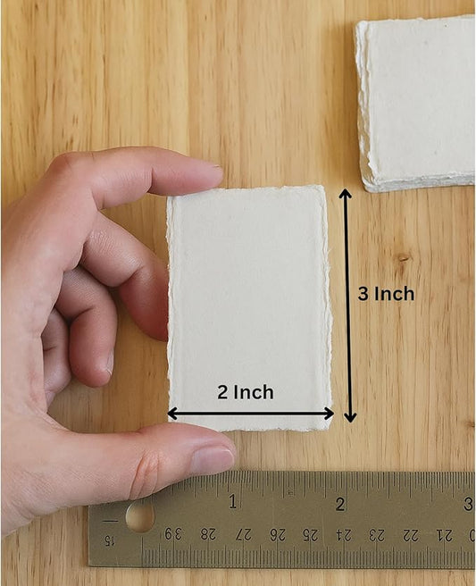 Handmade Cotton Paper with Deckle Edge Recycled Cotton Rag Mixed Media Card Stock for Placecard/Escort Cards, Place Cards, Vow Cards, Business Card (2x3 inch A8, 150gsm, 50 Pack)