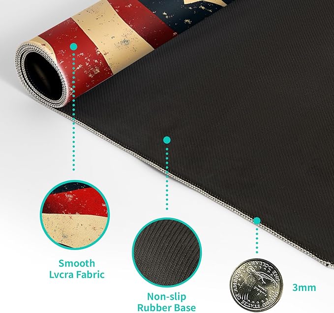 Large Extended Gaming Mouse Pad with Stitched Edges, Non-Slip Waterproof Rubber Base Mouse Pad for Office, Computer, Laptop and Home Desk Pad 31.5x11.8(American Flag Wave)