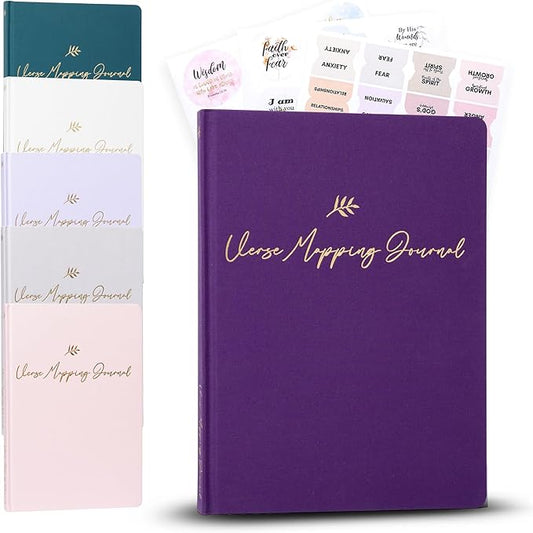 Graceful By Design Linen Bible Verse Mapping Journal - Premium Bible Study Journaling Kit - Christian Gift for Mother's Day (Deep Purple)