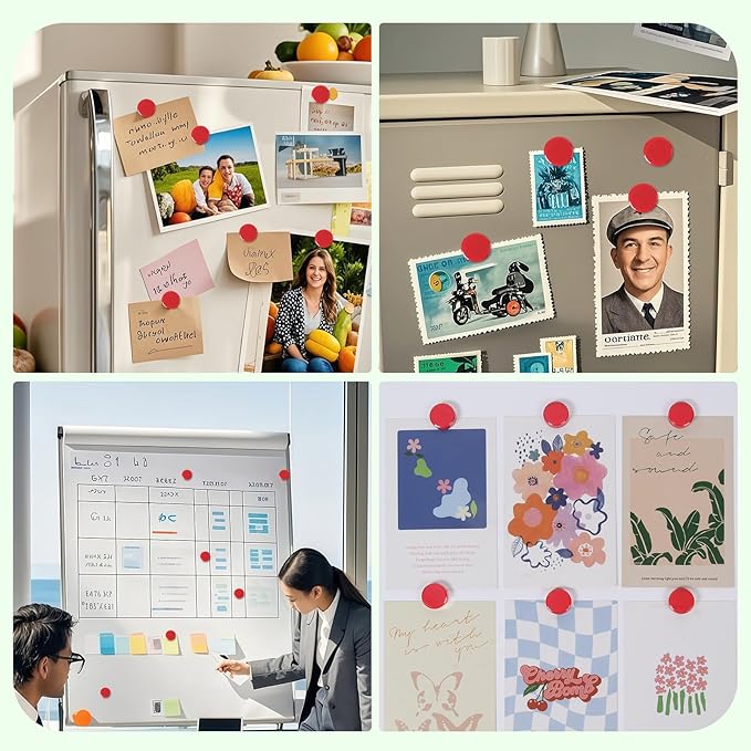 Fridge Magnets - 40Pcs Cute Mini Refrigerator Magnets for Classroom Organization, Kitchen Memo & Office Decor, Round Small Strong Heavy Duty Magnets for Whiteboards Fridge Adults Locker (Red)