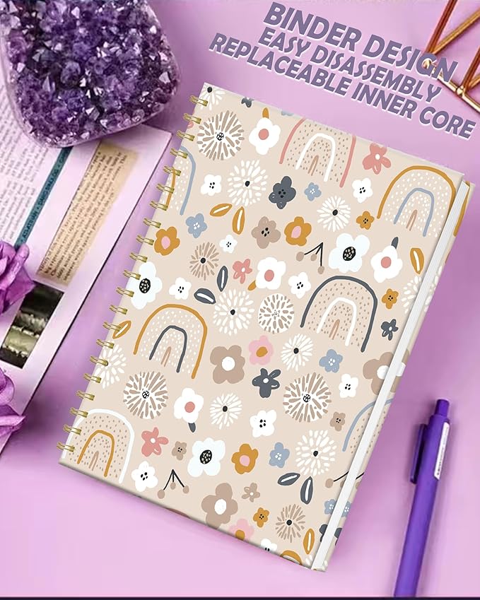 iampanda Spiral Journal Notebook,Strong Twin-Wire Binding with Premium Paper for Women,60 Sheets B5 College Ruled Notebook/Journal,Perfect for School Office Work,Cute Rainbow Flower