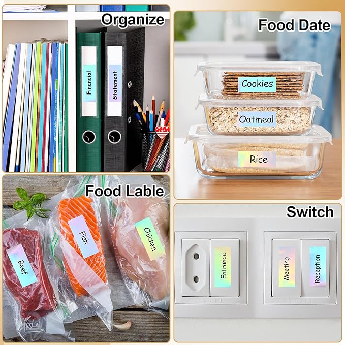 1600 Pcs Label Tapes 15 x 40 mm Laminated Stickers Replacement Compatible with D30 Portable Thermal Label Paper Printer Tapes for Office 160 Pcs/Roll (Holographic Silver)