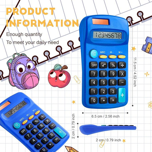 12 Packs Pocket Size Mini Blue Calculator Basic Calculators for Handheld Angled Students 8 Digit Display Solar Battery Dual Power Small Calculator for Students Kids Home Office