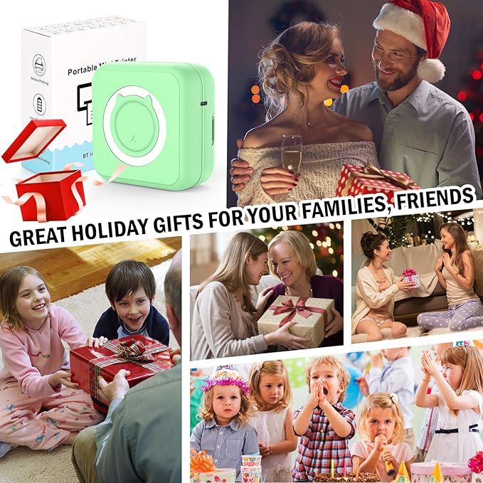 Mini Photo Printer - Portable Pocket Sticker Printers for iPhone Thermal Printer with 10 Rolls Thermal Paper for Photo, Memo, Journal - Green