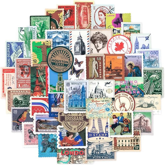 100 Pcs Vintage Stamp Stickers for Scrapbook,Retro Travel Sticker for Scrapbook Supplies,Stamp-Look Portrait Waterproof Stickers for Junk Journal Collage DIY Crafts
