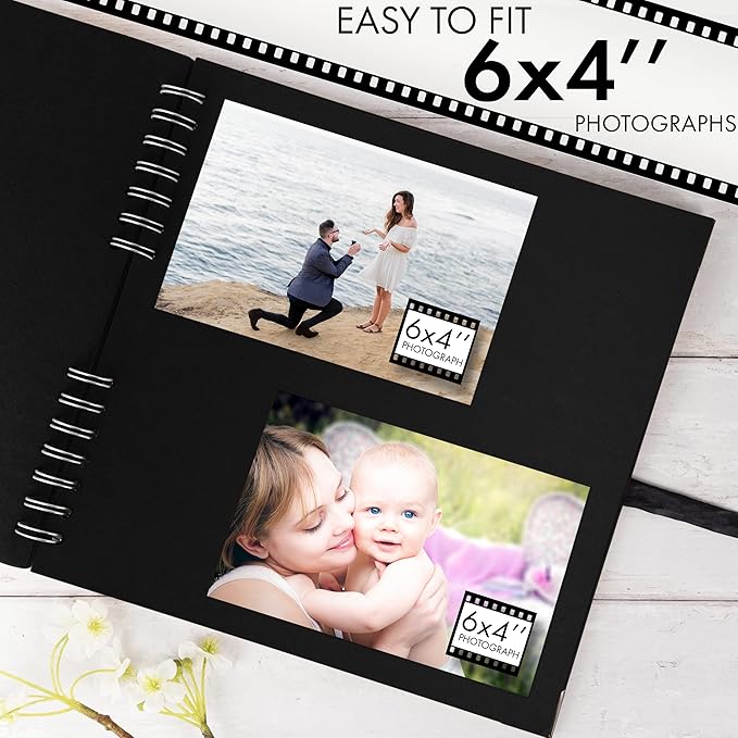 Bstorify 10 x 10 Inches Scrapbook Album 70 Pages Black Thick Kraft Paper Corner Protectors, Ribbon Closure - Ideal for Your Scrapbooking, Art & Craft Projects (Black, 10 x 10 Inch)