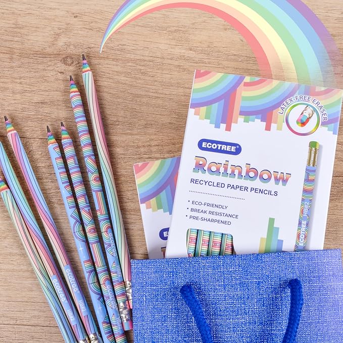 ECOTREE Pencils #2 Pre-Sharpened Pencils for Kids Cute Rainbow Pencil Number 2 Pencil for School, Writing, 12 Count