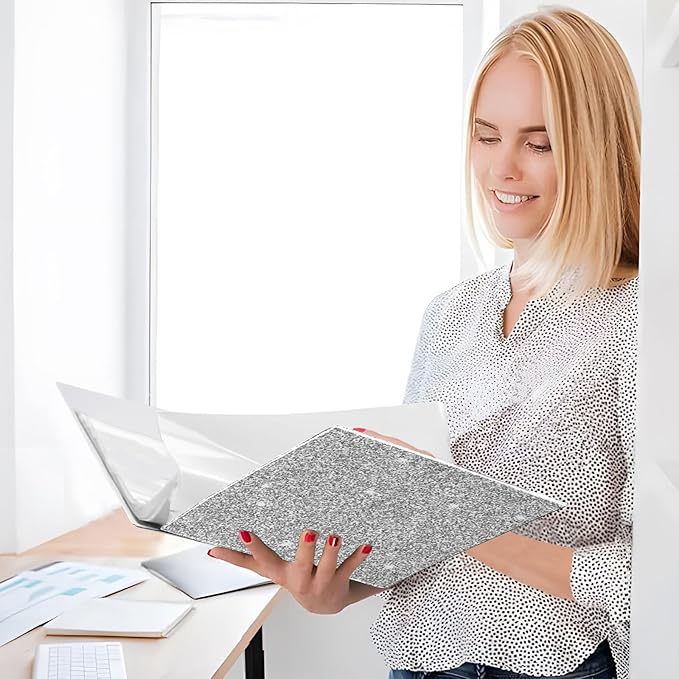 Bright Silver Glitter Decorative 3 Ring Binder 1.5 Inch Large View Binders with Pockets Holds 200 A4 Sheets File Organizer for Office College School, 1 Pack