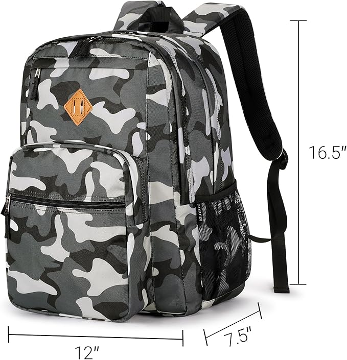 ZORFIN 26L Backpack for School, College, and Travel: Water Resistant Bookbag with 8 Compartments - Camo Black