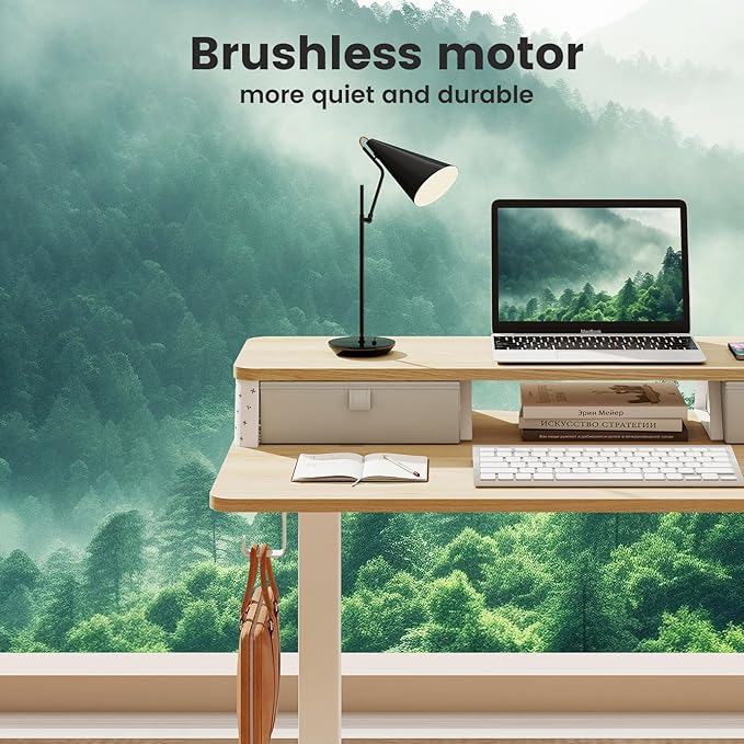 Small Standing Desk with Drawers and Brushless Motor,Electric Sit Stand Desk for Walking Pad,Ergonomic Stand Up Desk for Home Office & Gaming,3 Memory Height Preset & Hooks(35" x 20", Oak)