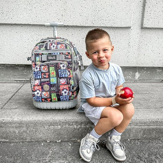 Tilami Rolling Backpack 19 inch with Lunch Bag Wheeled Laptop Backpack, Sport Balls