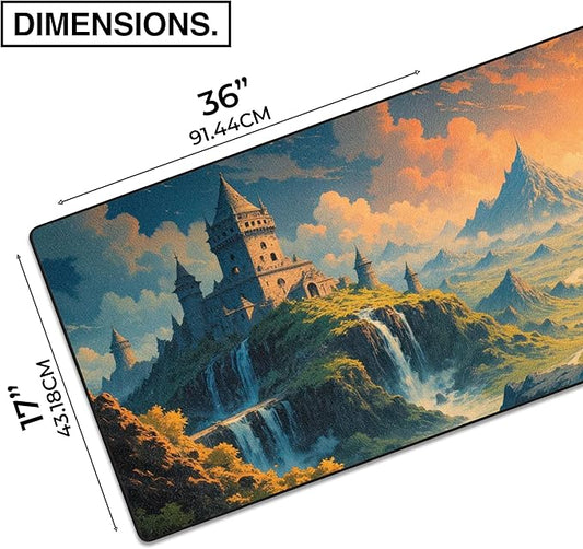 MPCO. Dark Fantasy Large Gaming Desk Pad - 36" x 17" Aeroglyde Fabric Spring Castle Desk Mats - Non-slip, Washable, Smooth Glide for Precision Gaming & Work